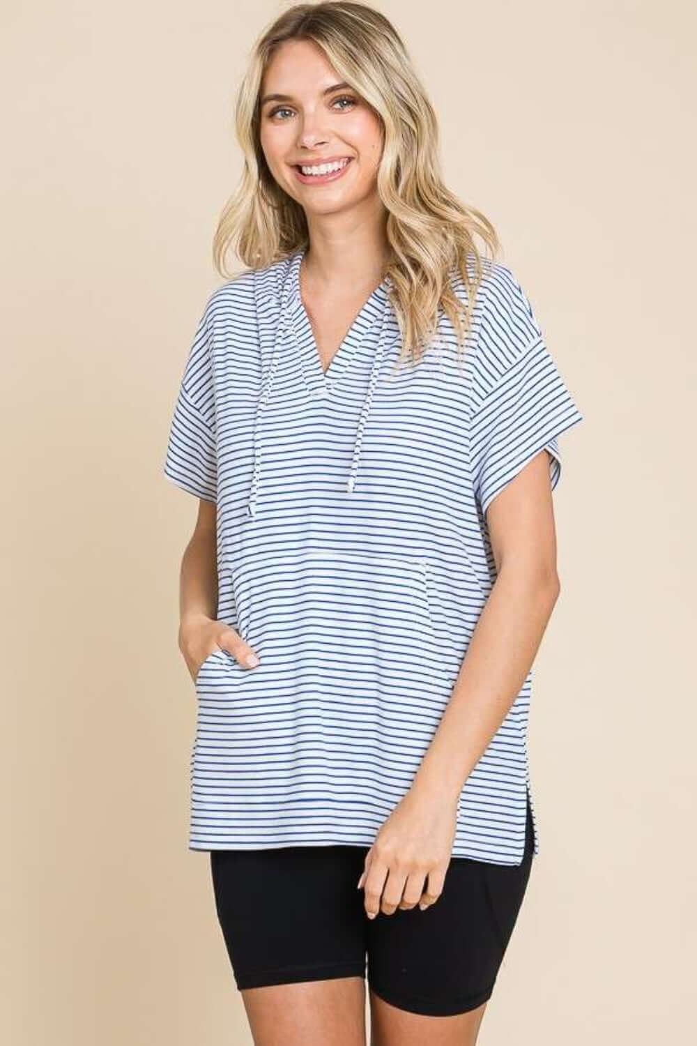 CULTURE CODE Full Size Striped Short Sleeve Hooded Top at Bella Road