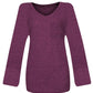 Bella Road round neck long sleeve t-shirt with pocket in deep purple, opaque and slightly stretchy, made of rayon, polyester, and spandex.