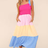 Smocked Color Block Tiered Cami Dress - Hot Pink/Cream/Blue