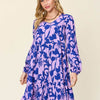 Printed Ruffle Hem Long Sleeve Dress | Full Size - Lavender