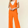 Sleeveless Wide Leg Jumpsuit with Pockets | Full Size - Tangerine