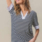 Contrast Striped Notched Knit Top