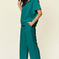 DOUBLE TAKE Full Size Texture Half Zip Short Sleeve Top and Pants Set at Bella Road