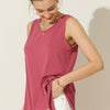 Round Neck Button Side Tank - DARK PINK