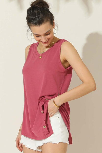 NINEXIS Round Neck Button Side Tank at Bella Road