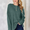 Ribbed Half Button Long Sleeve High-Low T-Shirt - Army Green