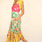 Floral Color Block Maxi Dress with Pockets