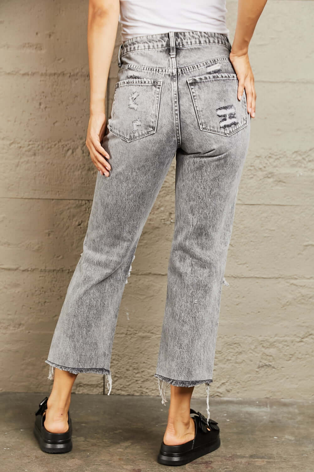 BAYEAS Acid Wash Distressed Straight Jeans at Bella Road