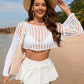 BELLA ROAD Openwork Boat Neck Long Sleeve Cover-Up at Bella Road