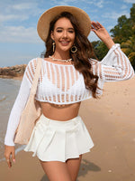 BELLA ROAD Openwork Boat Neck Long Sleeve Cover-Up at Bella Road