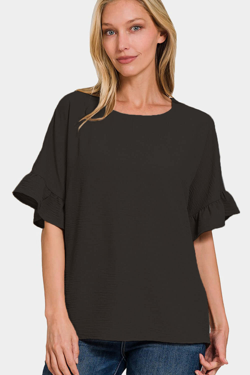 ZENANA V-Neck Flutter Sleeve Top at Bella Road