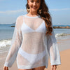 Openwork Dropped Shoulder Long Sleeve Cover-Up - Light Gray