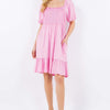 Ruffle Hem Short Sleeve Smocked Dress | Full Size - Pink