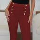 Sleek FAM-FAM High Waist Skinny Pants in red with decorative buttons, perfect for enhancing your style. Polyester-spandex blend, easy care.