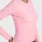 Millennia round neck long sleeve sports top in pink, perfect for workouts or lounging with stretchable, breathable fabric.