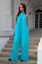 DOUBLE TAKE Full Size Tie Back Cutout Sleeveless Jumpsuit at Bella Road