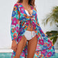 BELLA ROAD Printed Long Sleeve Tie Front Cover Up at Bella Road