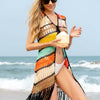 Fringe Color Block Sleeveless Cover Up - Tangerine