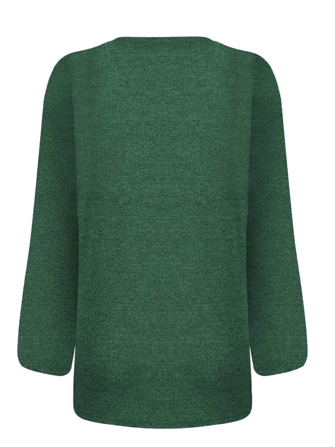 Bella Road green round neck long sleeve t-shirt, back view, showcasing slightly stretchy fabric with opaque material.