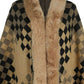 Cozy Bella Road Fuzzy Checkered Poncho in tan and black with soft faux fur collar, perfect for fall style.