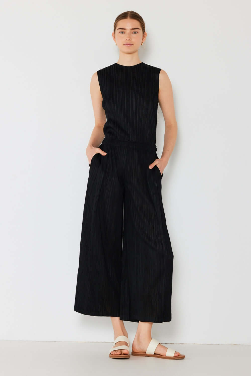 MARINA WEST SWIM Pleated Wide-Leg Pants with Side Pleat Detail at Bella Road