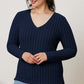 Basic Bae Ribbed V-Neck Long Sleeve T-Shirt