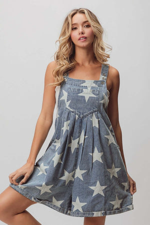 Star Washed Sleeveless Denim Shortalls