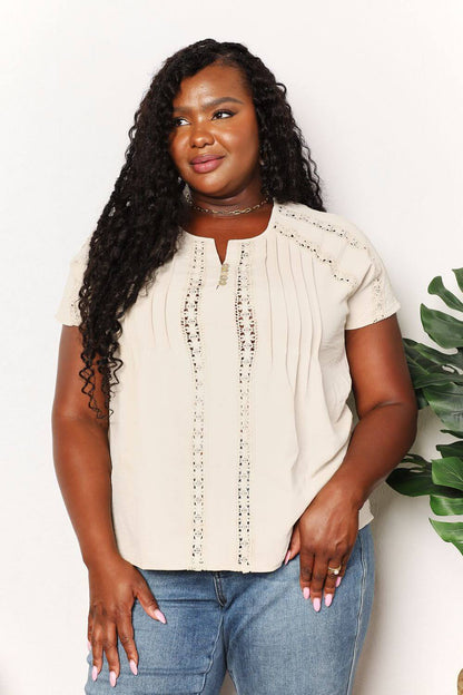 DOUBLE TAKE Crochet Buttoned Short Sleeves Top at Bella Road