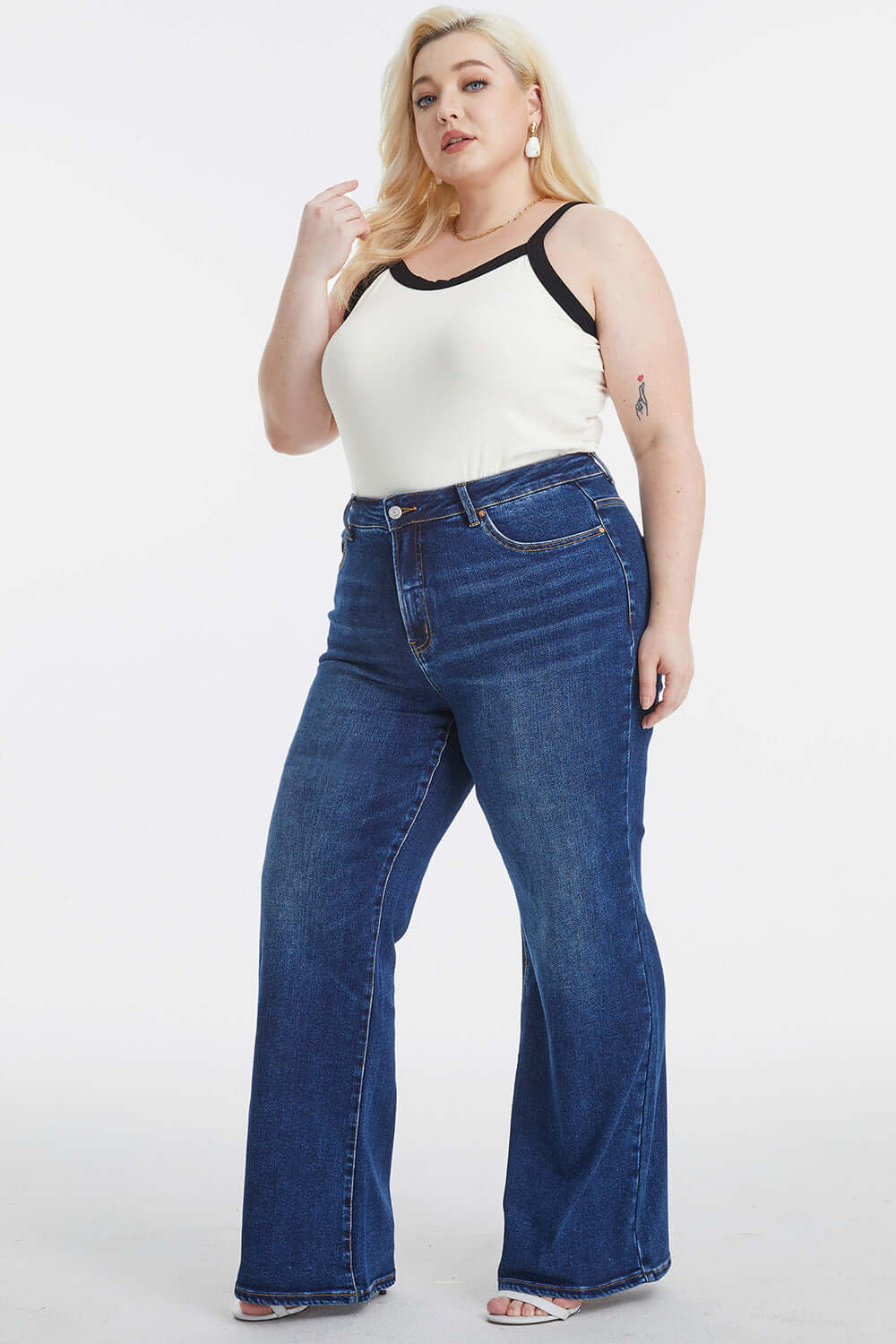 BAYEAS Full Size High Waist Cat's Whisker Wide Leg Jeans at Bella Road