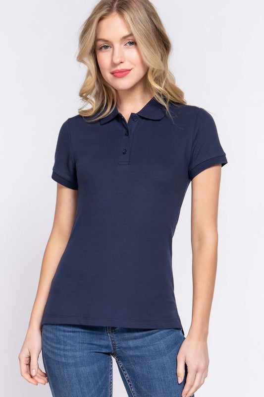 ACTIVE BASIC Full Size Classic Short Sleeve Polo Top at Bella Road