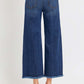 High Rise Raw Hem Cropped Wide Leg Risen Jeans back view showing stylish and trendy raw hem detail for a modern look.