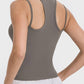 Stylish back view of the Millennia Cutout Racerback Active Tank, highlighting its unique design and comfortable fit.