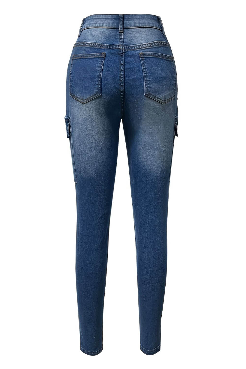 Back view of Bella Road Denim Skinny Jeans with pockets, featuring a medium wash and a stylish, fitted design.