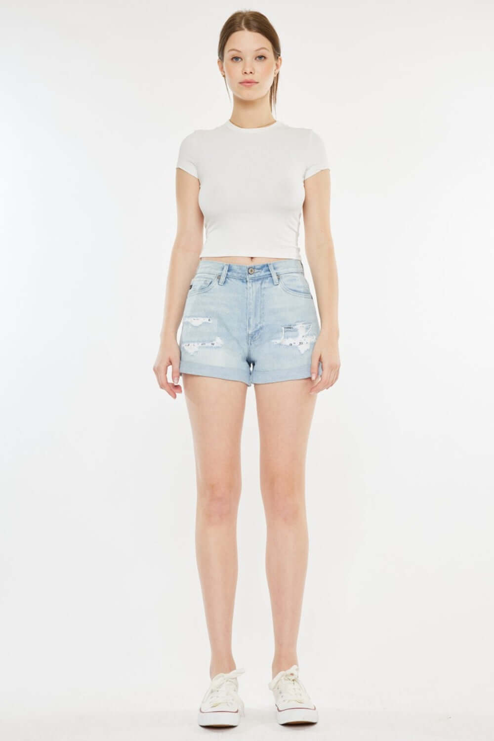 KANCAN High Rise Repaired Mom Denim Shorts at Bella Road