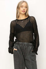 HYFVE Openwork Ribbed Long Sleeve Knit Top at Bella Road