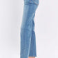 High Waist Straight Judy Blue Jeans full size with a flattering silhouette and classic straight leg cut, shown on a model from the side.