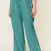 Texture Drawstring Wide Leg Pants | Full Size - Azure