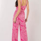 VERY J Printed Pleated Sleeveless Wide Leg Jumpsuit at Bella Road