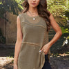 Openwork Sleeveless Slit Knit Cover Up - Taupe