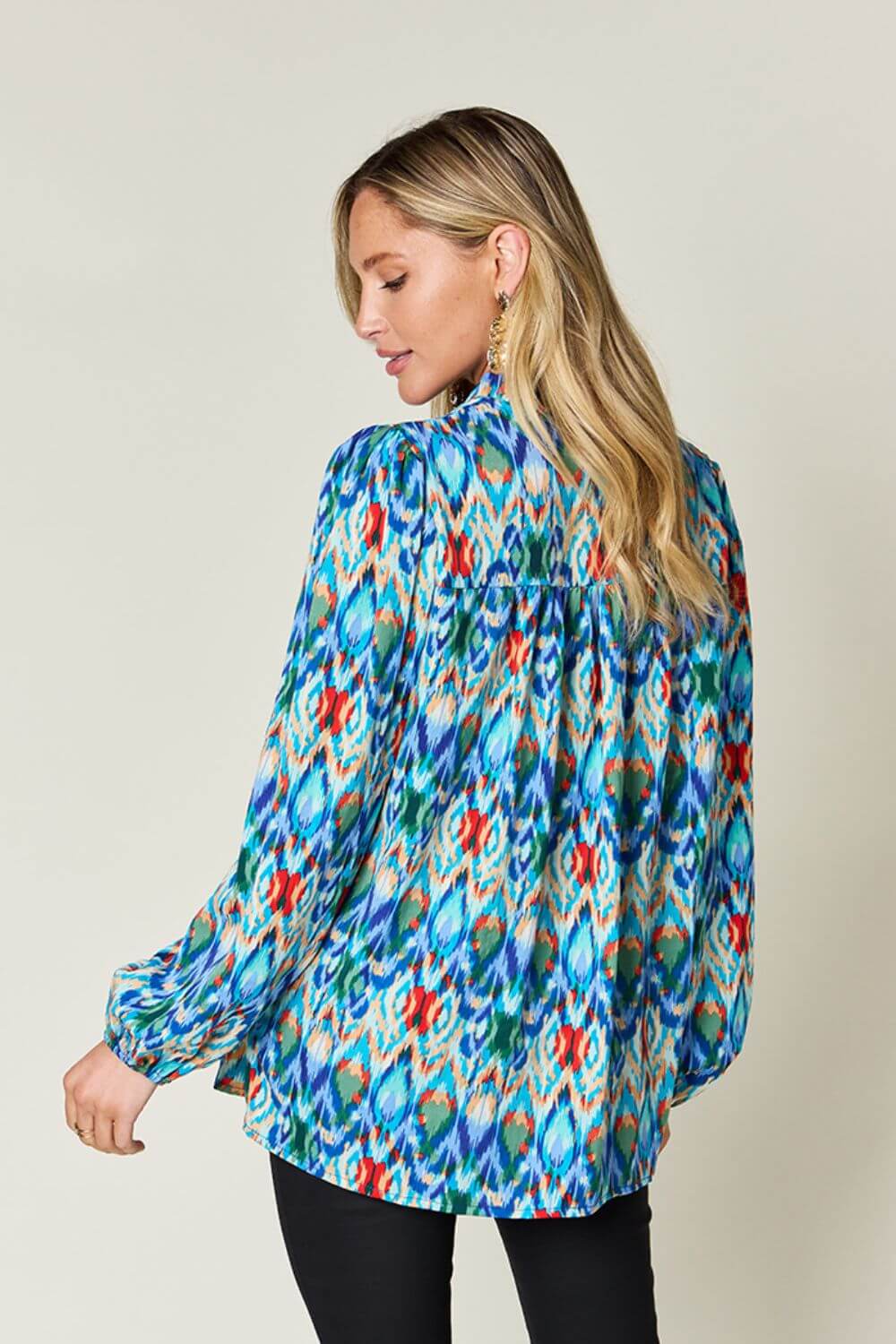 DOUBLE TAKE Full Size Printed Balloon Sleeve Blouse at Bella Road