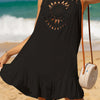 Cutout Round Neck Wide Strap Cover-Up - Black