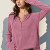 Double Take Full Size Notched Thumbhole Long Sleeve T-Shirt - Pink