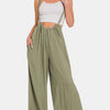 Pocketed Wide Strap Wide Leg Overalls - Lt Olive