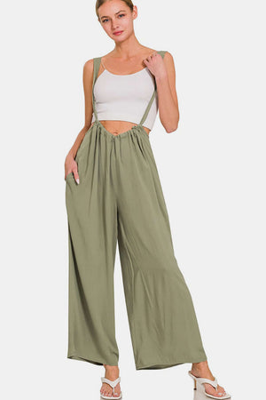 ZENANA Pocketed Wide Strap Wide Leg Overalls at Bella Road