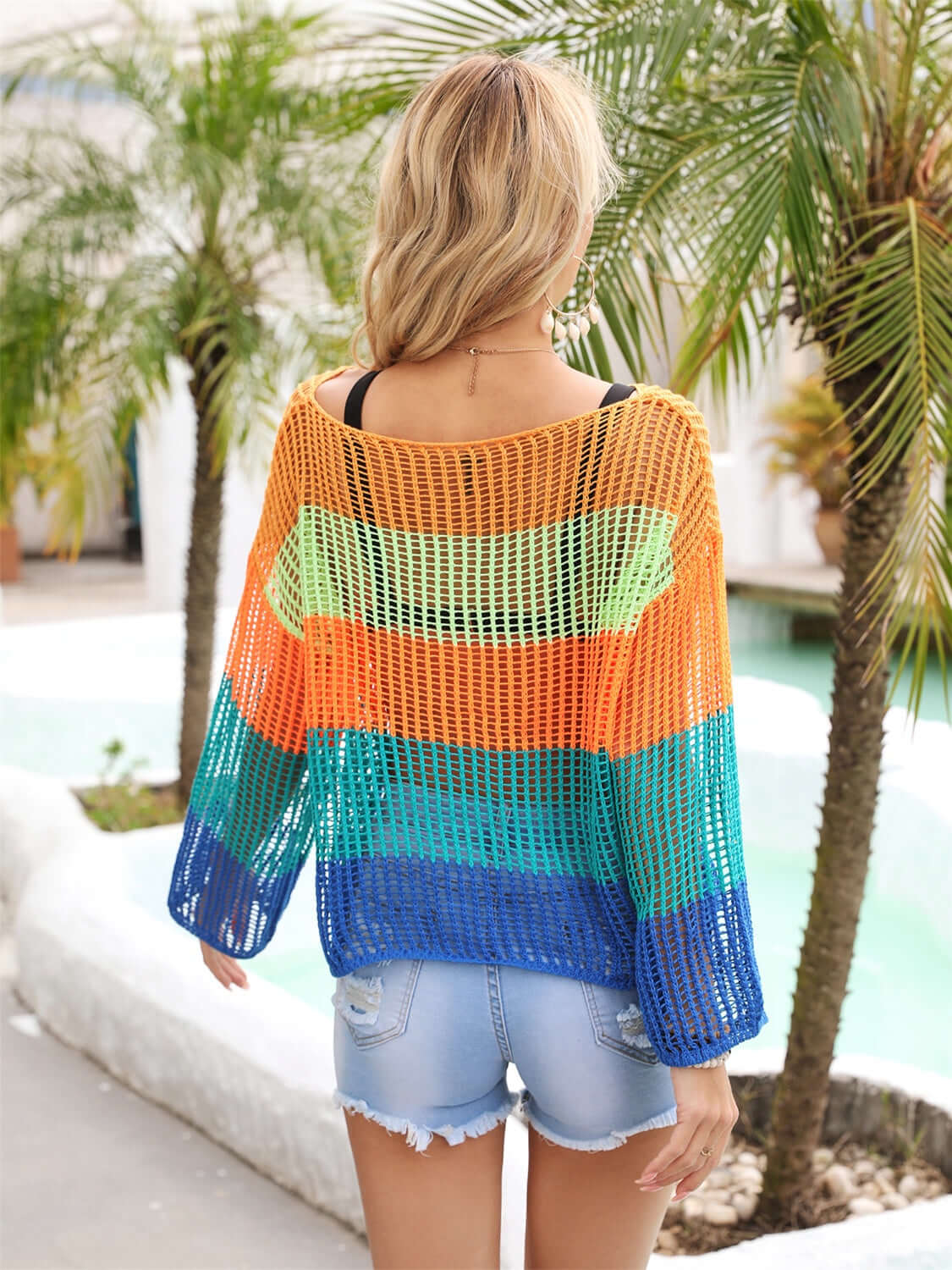 BELLA ROAD Color Block Openwork Boat Neck Cover Up at Bella Road