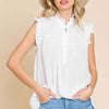 Frill Edge Smocked Sleeveless Top | Full Size - Soft White