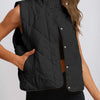 Bella Road Snap Down Texture Vest Coat with Pockets - Black