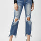 Trendy High Waist Distressed Frayed Hem Cropped Straight Risen Jeans, perfect for a stylish and edgy look.