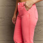 Stylish Risen Jeans Kenya High Waist Side Twill Straight Pants in vibrant coral, featuring elegant side detailing and a flattering fit.