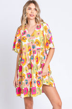 GEEGEE Floral V-Neck Ruffle Hem Mini Dress at Bella Road